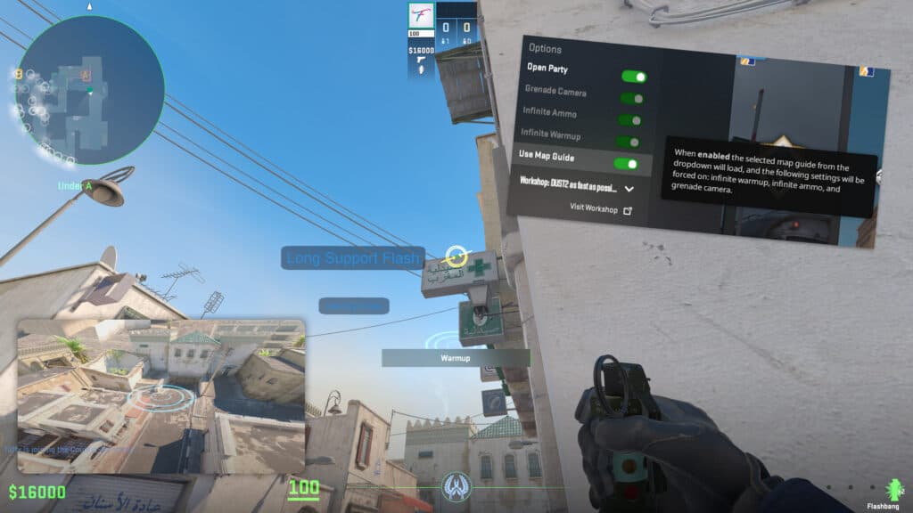 Learn smokes and flashes the easy way. (Screenshots via esports.gg)