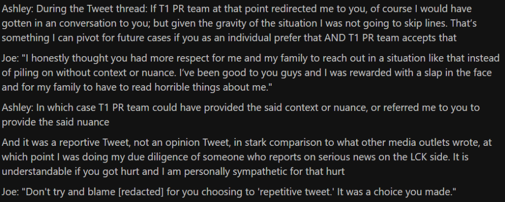 Transcription of the conversation between Ashley Kang and Joe Marsh (Image by Ashley Kang)