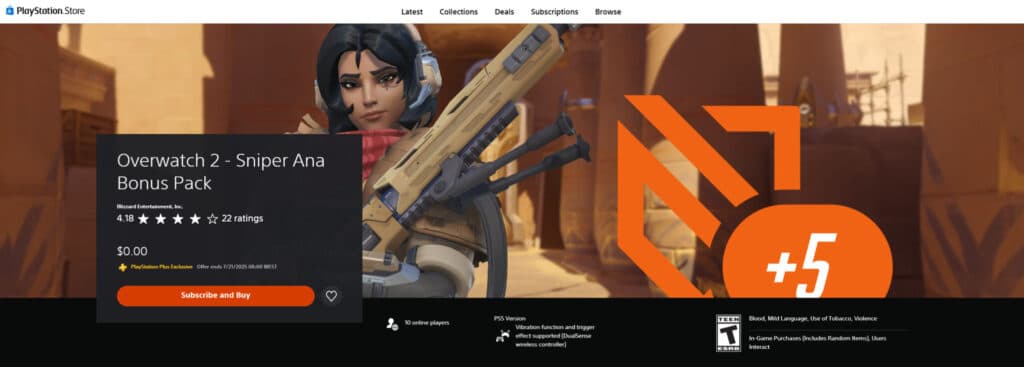 Overwatch 2 Sniper Ana Bonus Pack (Image via PlayStation)