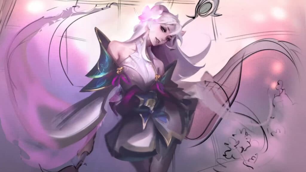 Initial draft of the Prestige Spirit Blossom Lux skin (Image via Alsie Lau on YouTube)