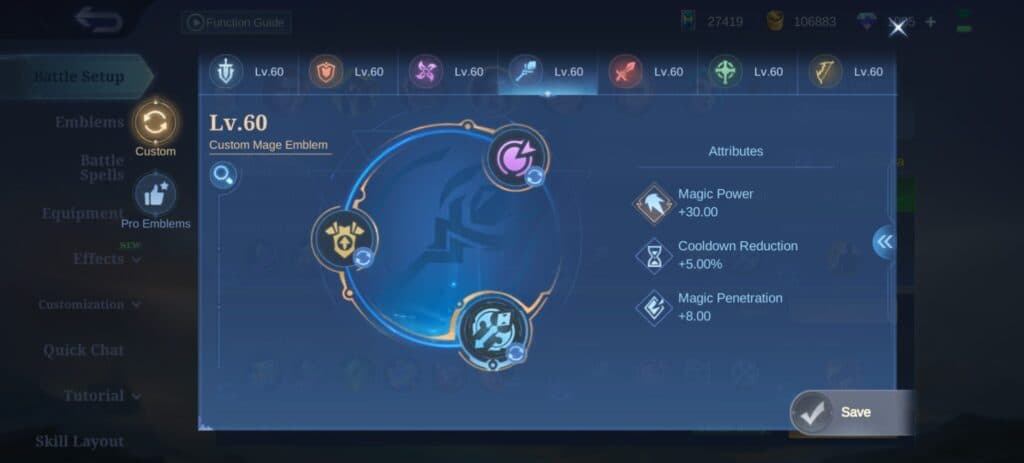 Pharsa emblem build guide in MLBB (Screenshot via esports.gg)