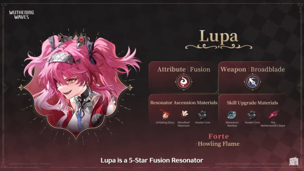 Lupa's Wuthering Waves materials (Image via Kuro Games)