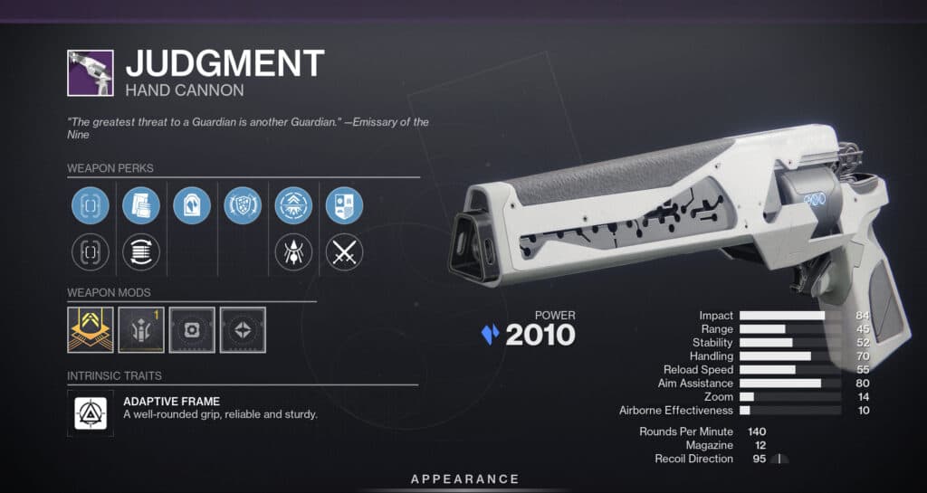 140 RPM hand cannons are much loved by many guardians. (Screenshot by esports.gg)