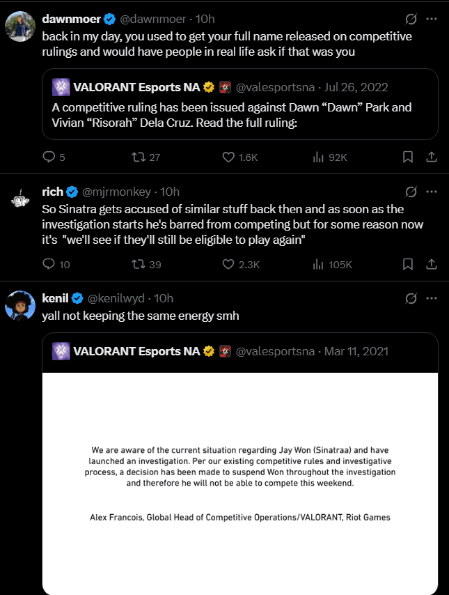 Replies to the post from Riot (Screenshot via esports.gg)