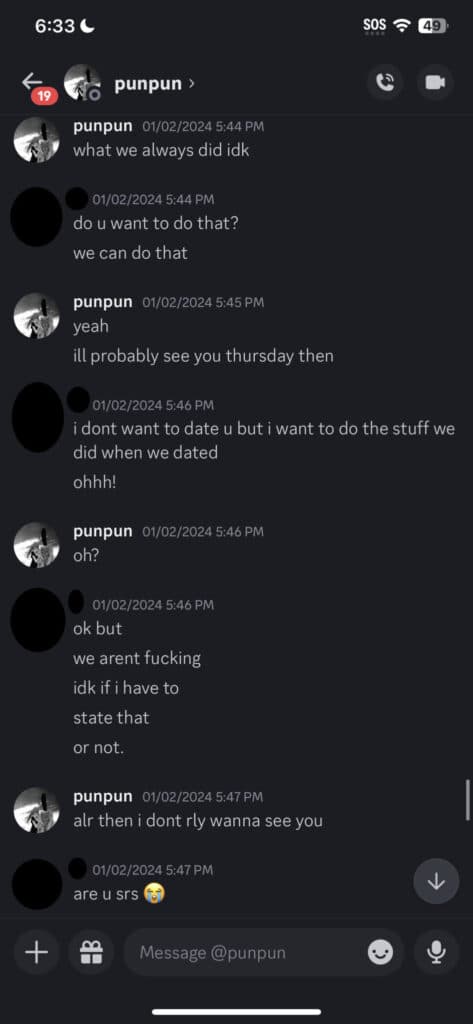 Screenshot of their conversaion leading up to the events outlined in the first document