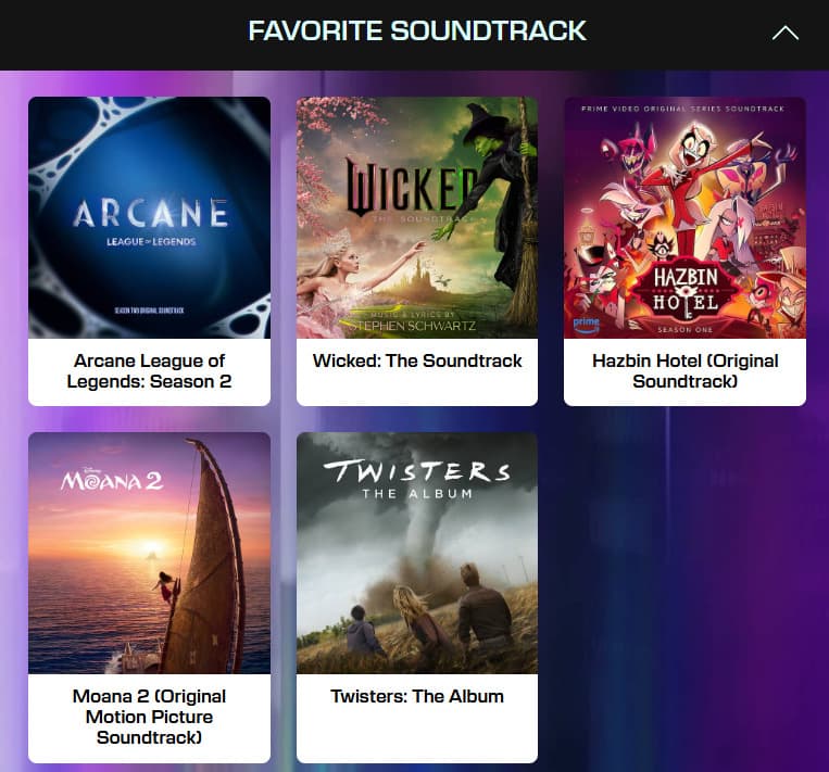 All nominees for Favorite Soundtrack at the AMAs 2025 (Image via Billboard)