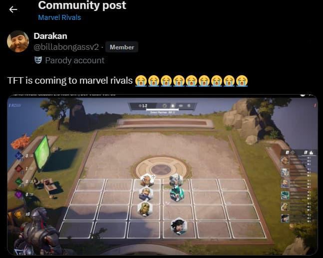 Community reaction to Marvel Rivals' auto-battler (Screenshot via esports.gg)