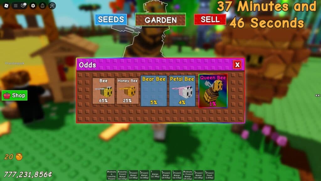 All the odds for the Bee Egg (Screenshot via esports.gg)