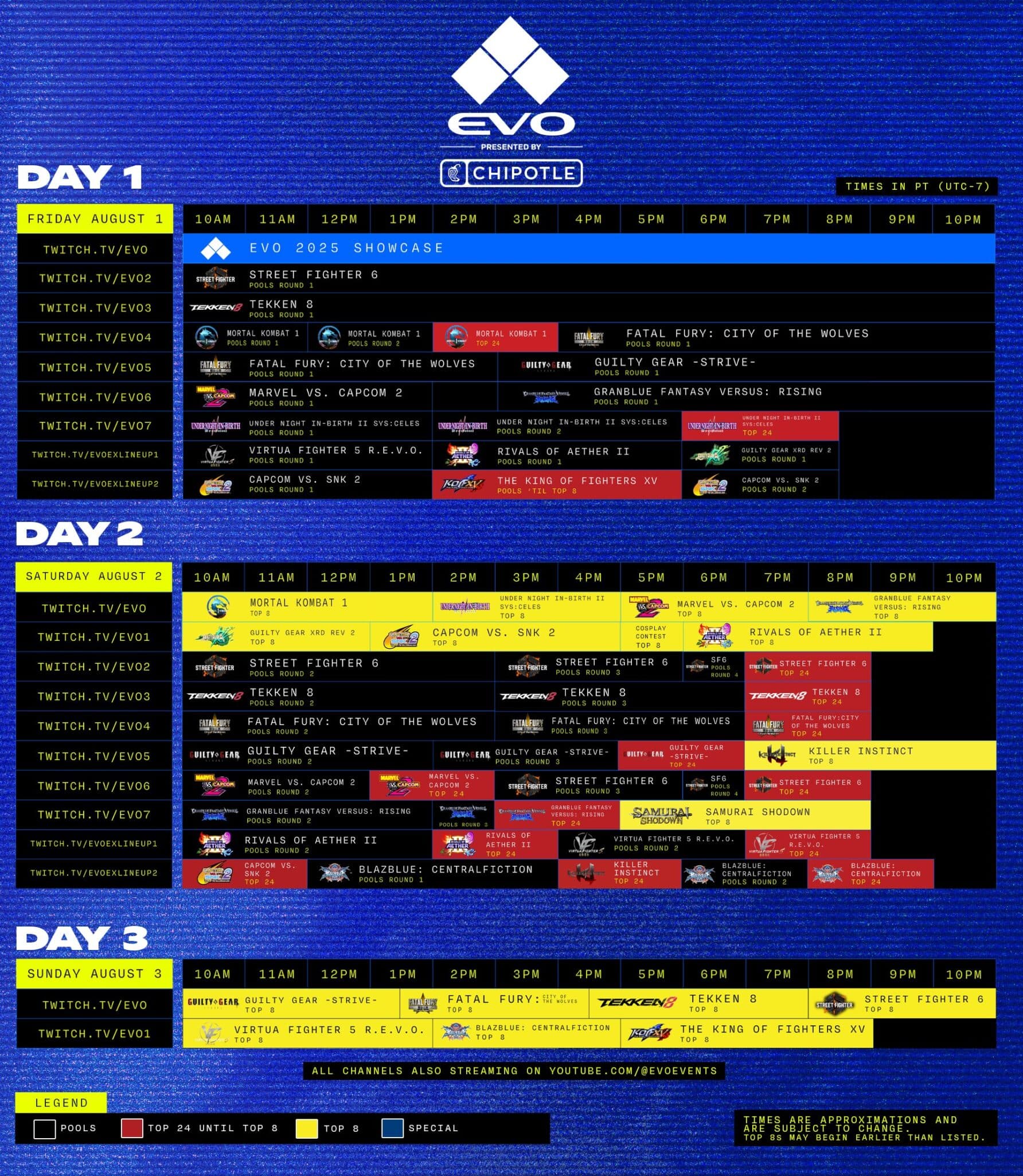 Evo 2025 stream schedule (Image via Evo)