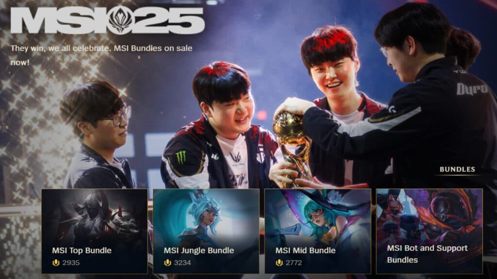 MSI 2025 bundles at the League of Legends home screen (Screenshot via esports.gg)