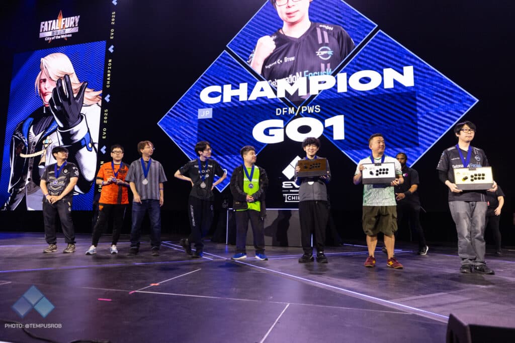 The top 8 players at FATAL FURY CotW Evo 2025 (photo via Evo)