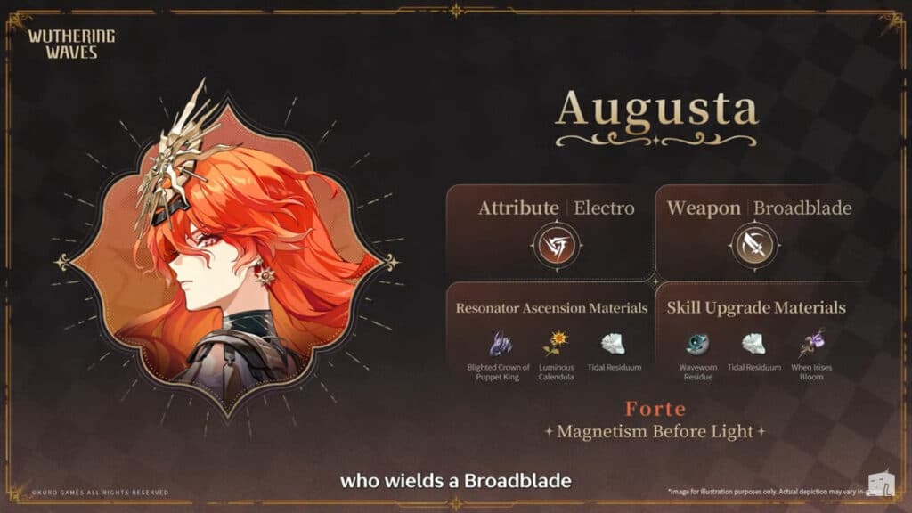 Augusta's attributes in WuWa 2.6 (image via Kuro Games)