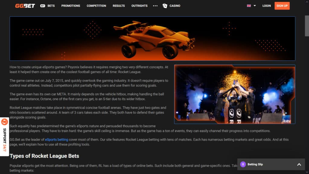 GGBET Rocket League betting (screenshot by esports.gg)