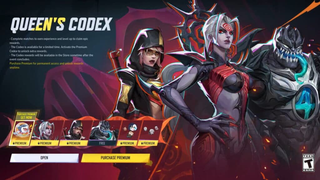 Marvel Rivals Queen's Codex rewards (Image via NetEase Games)