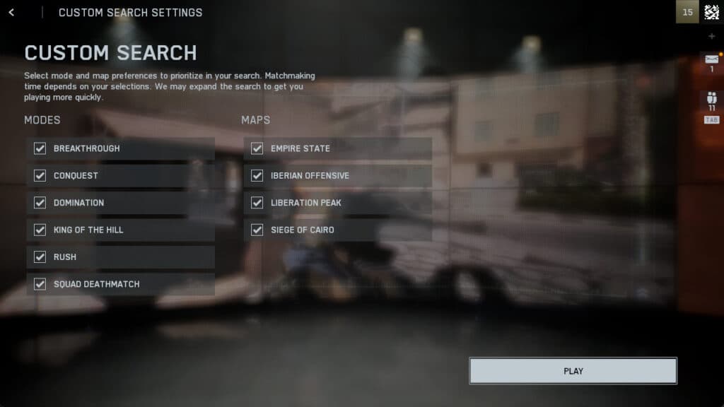 The Custom Search feature in Battlefield 6. Image via EA