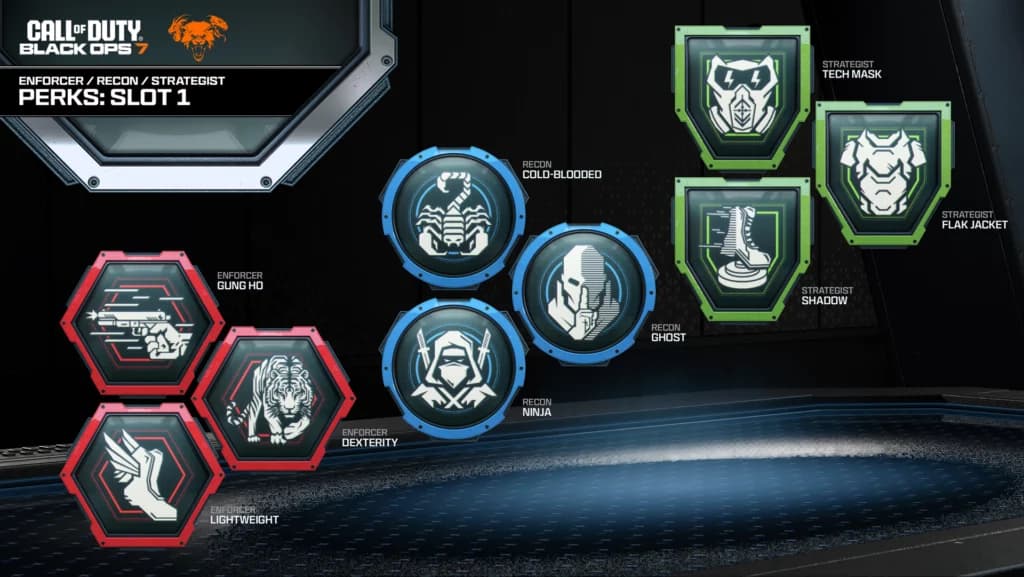 The perk 1 slot options in Black Ops 7. Image via Activision