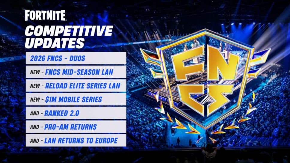 Fortnite reveals FNCS 2026 plans: Duos return, four LANs, & more cover image
