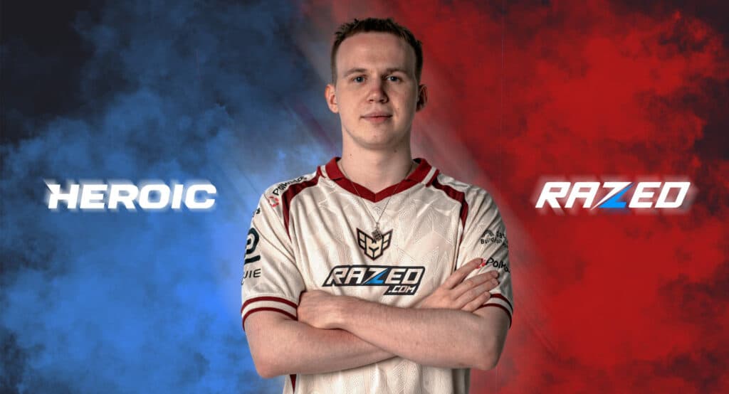 HEROIC rifler Andrey "tN1R" Tatarinovich, sporting the new jersey with Razed branding (Image via Razed)