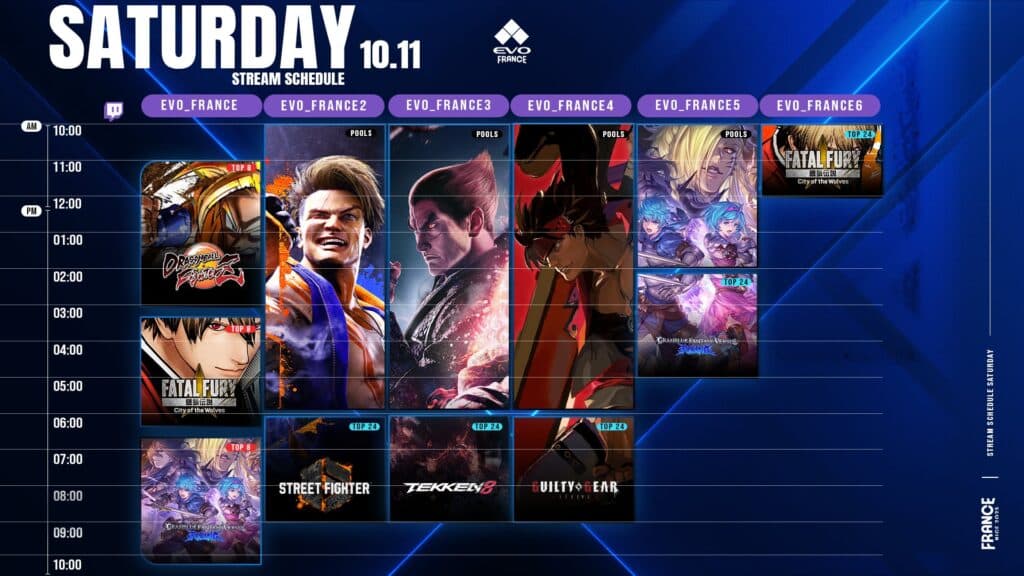 Saturday schedule (Image via Evo)