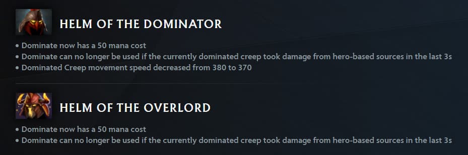 Helm of the Dominator nerfs (Image via Dota 2)