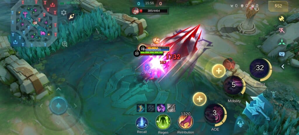 Dyrroth deals more damage against heroes based on their missing health. (Screenshot via esports.gg)