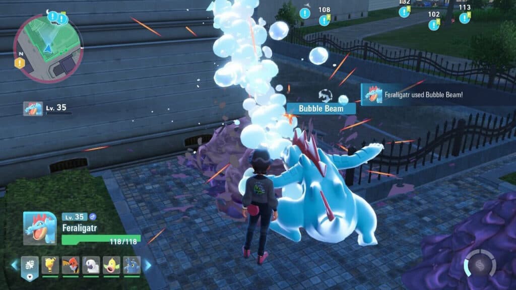 Using Feraligatr's Bubble Beam to clear the slime. Screenshot by esports.gg
