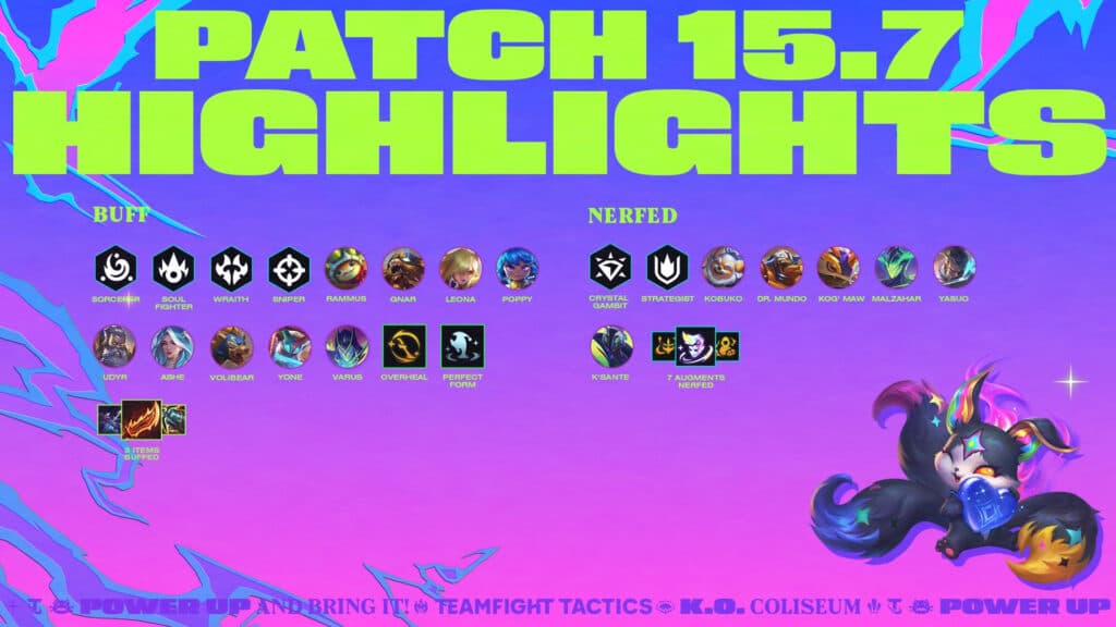 Highlights from the TFT patch 15.7 notes (Image via Riot Games)