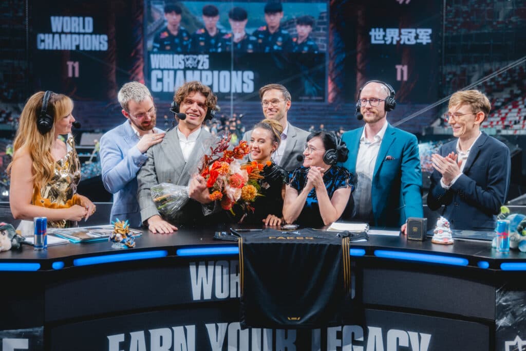 Chronicler was showered with love during his last cast: the Worlds 2025 final. (Photo by Colin Young-Wolff/Riot Games)