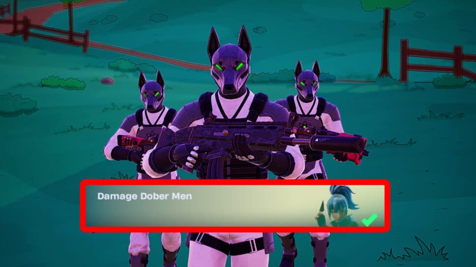How to damage Dober Men in the Fortnite Simpsons season cover image