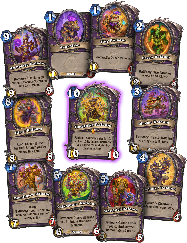 Timethief Rafaam and his related cards (Image via Blizzard Entertainment)