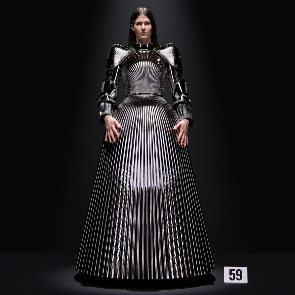 Balenciaga's couture armor outfit (Image via Balenciaga)