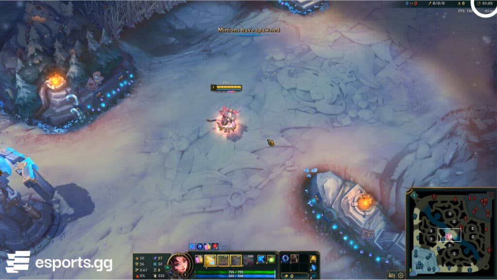 The minion waves will no longer spawn at 01:05 (Screenshot from esports.gg)