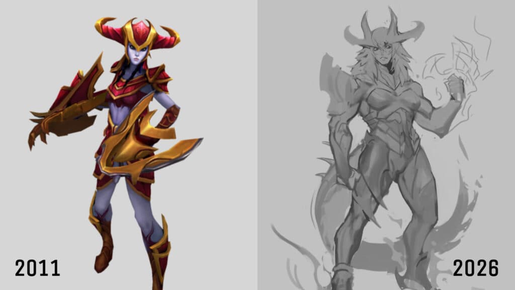 In-game model vs concept art for Shyvana's VGU (Image via Riot Games)