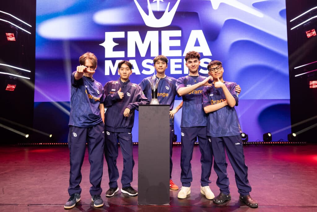 The winning KC Blue roster in EMEA Masters 2025 (Photo by Elliot Le Corre/Webedia, Riot Games)