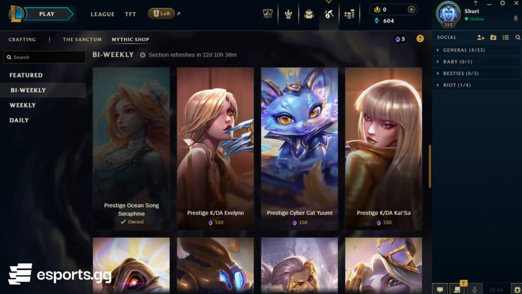Bi-weekly League of Legends shop countdown (Screenshot via esports.gg)