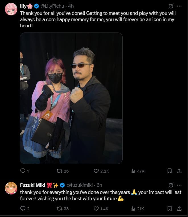 Harada received thanks in the replies of his X post. (Screenshot via esports.gg)