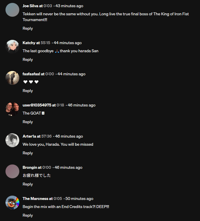 Fans were also on the Soundcloud mixtape to thank Harada. (Screenshot via esports.gg)