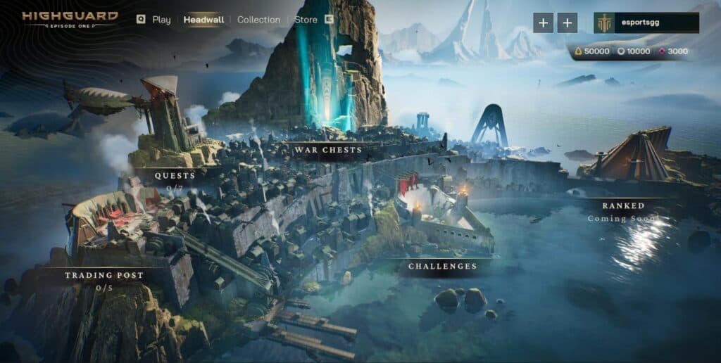 The Headwall menu in Highguard. Screenshot by esports.gg