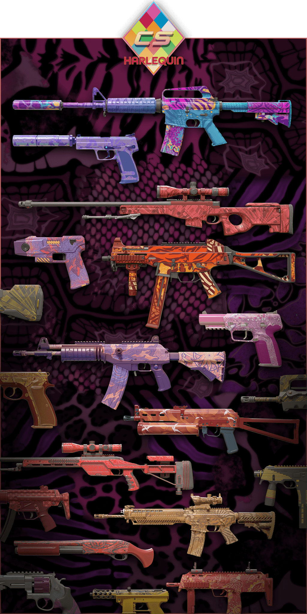 CS2 skins in the Harlequin Collection (Image via Valve)