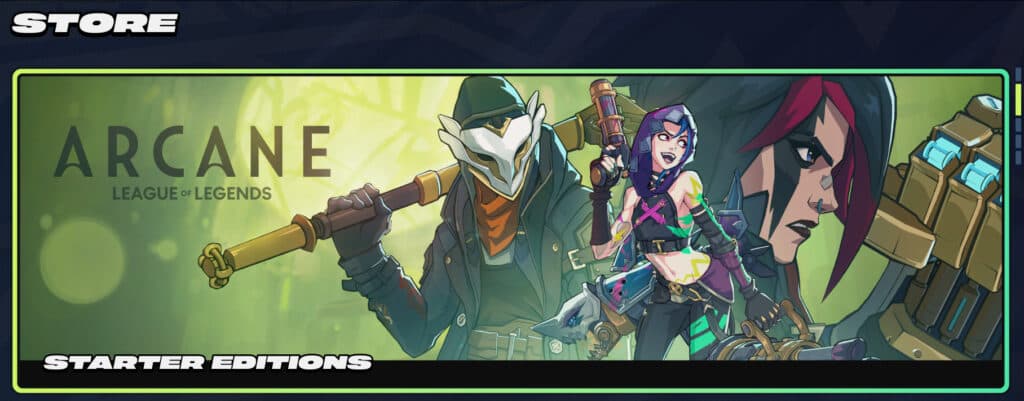 The Starter Edition packs in 2XKO contain Arcane cosmetics (Screenshot via esports.gg)