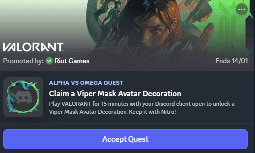 Viper Mask avatar decoration Discord quest (Image by Discord)