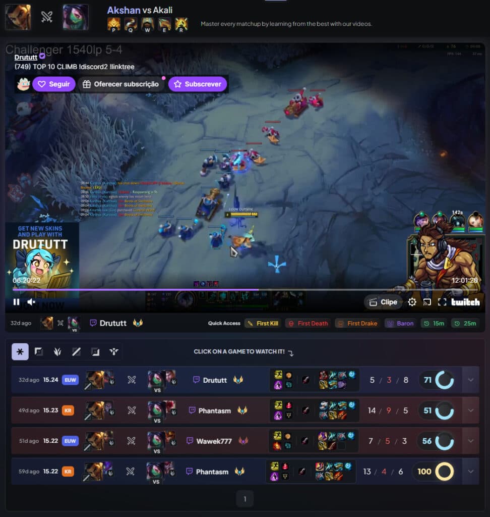 League of Legends match-up videos on DPM.LOL (Screenshot from DPM.LOL)