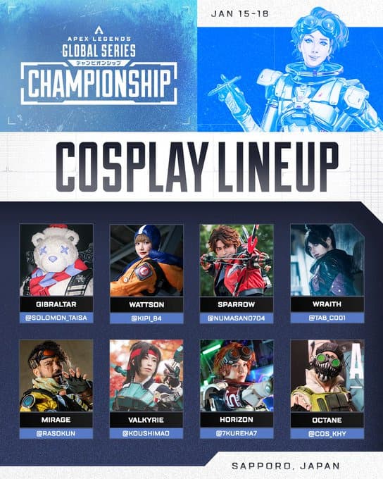 The cosplay lineup for the ALGS Year 5 Championship (Image via EA)