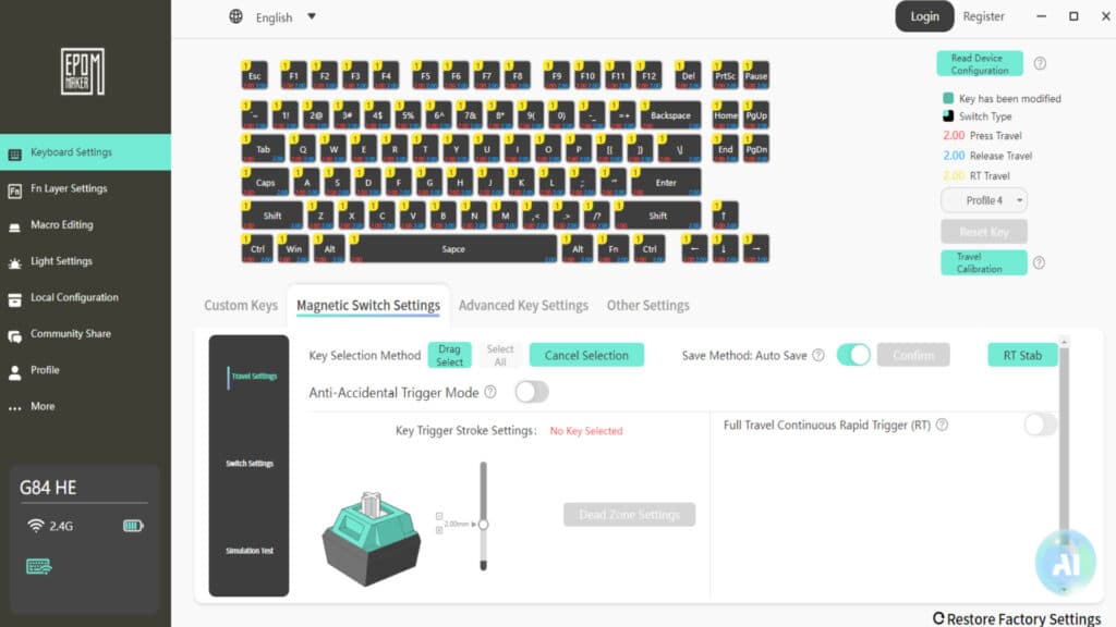 Epomaker G84 HE Drivers (Screenshot via esports.gg)