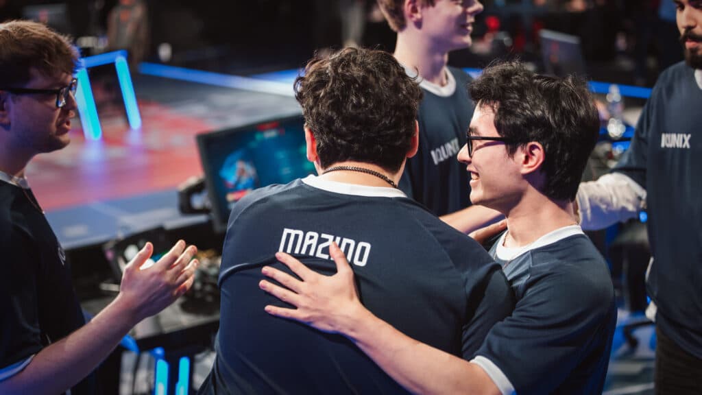 MIBR celebrates after defeating NRG (Image via Colin Young-Wolff | Riot Games)