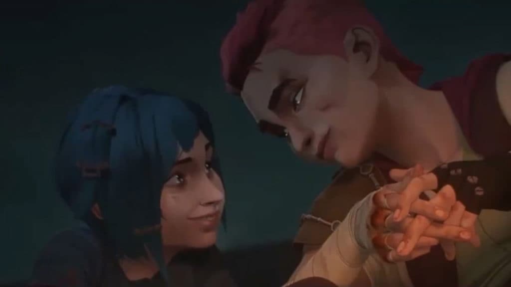 Uma Jinx mais jovem (à esquerda), conhecida como Powder, retratada ao lado de Vi (à direita) - Imagem via Netflix