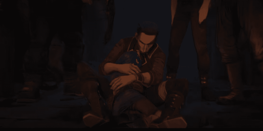 <em>Silco conforta Powder, que está prestes a se tornar Jinx</em>