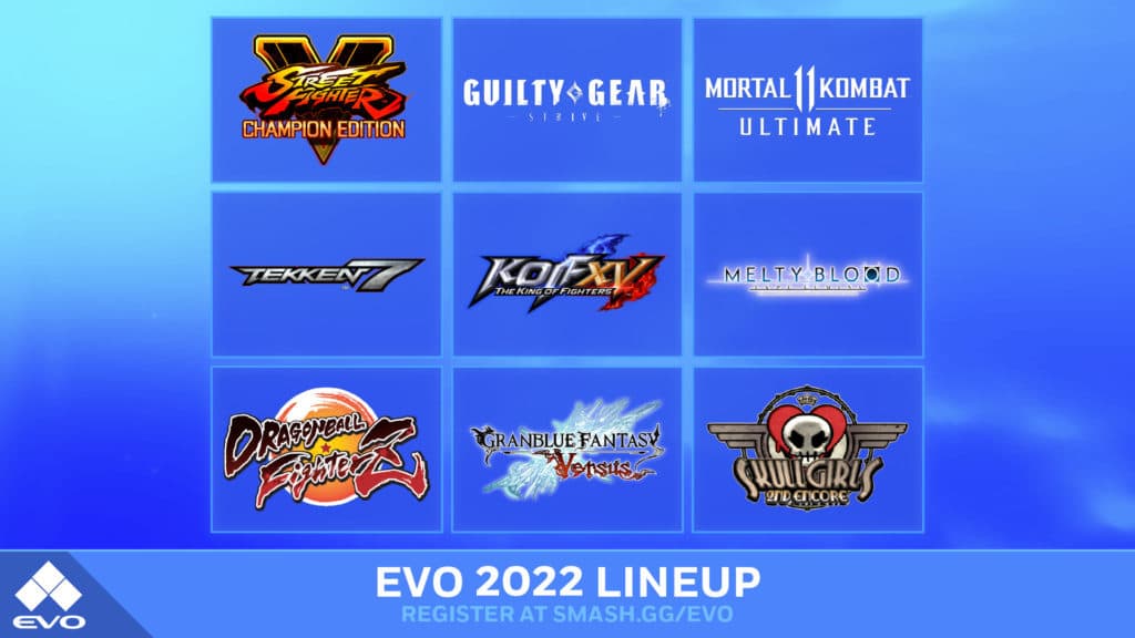 Os jogos da EVO 2022 serão SFV, Guilty Gear Strive, MK11 Ultimate, Tekken 7, KOFXV, Melty Blood, Dragon Ball FighterZ, Granblue Fantasy Versus e Skullgirls.