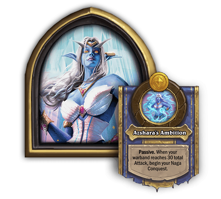 Queen Azshara in <a href="https://esports.gg/news/hearthstone/hearthstone-battlegrounds-naga-nerf-warden-of-old-stormscale-siren/">Hearthstone Battlegrounds</a>. Image via Blizzard Entertainment.