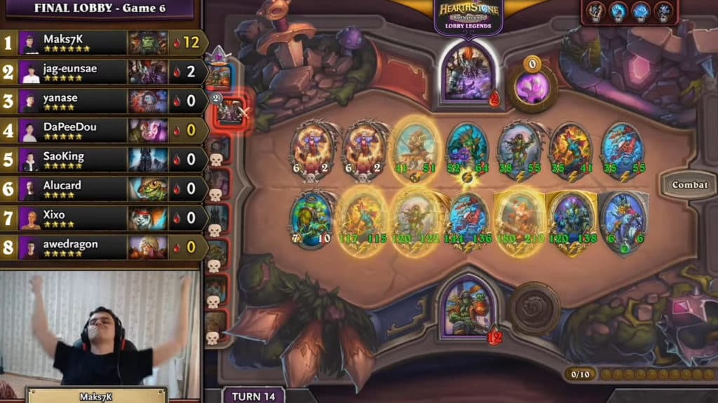 Maks7k winning Hearthstone Battlegrounds Lobby Legends: Noblegarden. Image via Blizzard Entertainment.